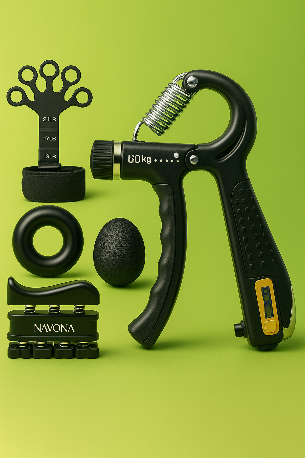 Grip Trainer Kit: Adjustable Hand Gripper,Finger/Hand Exercisers,Stress Ball & Forearm Ring for Muscle Build & Injury Recovery