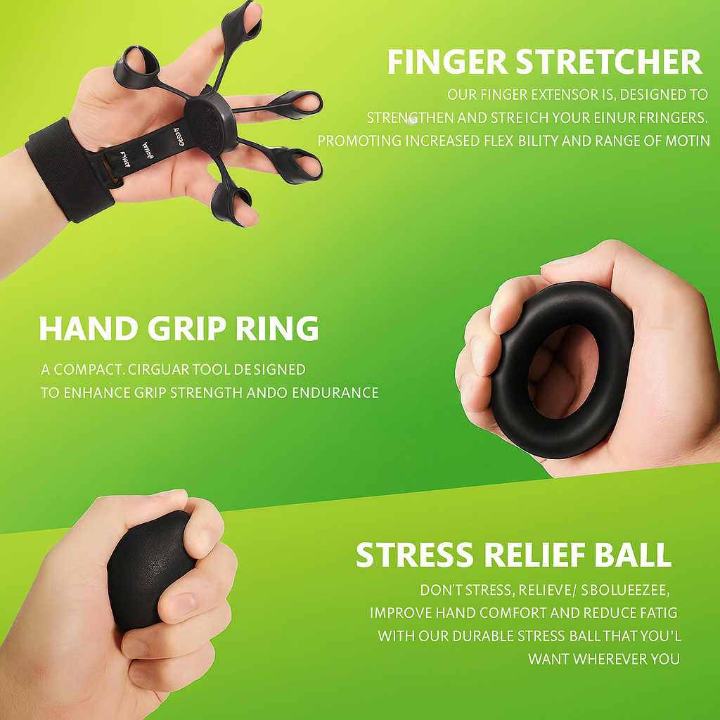 Grip Trainer Kit: Adjustable Hand Gripper,Finger/Hand Exercisers,Stress Ball & Forearm Ring for Muscle Build & Injury Recovery